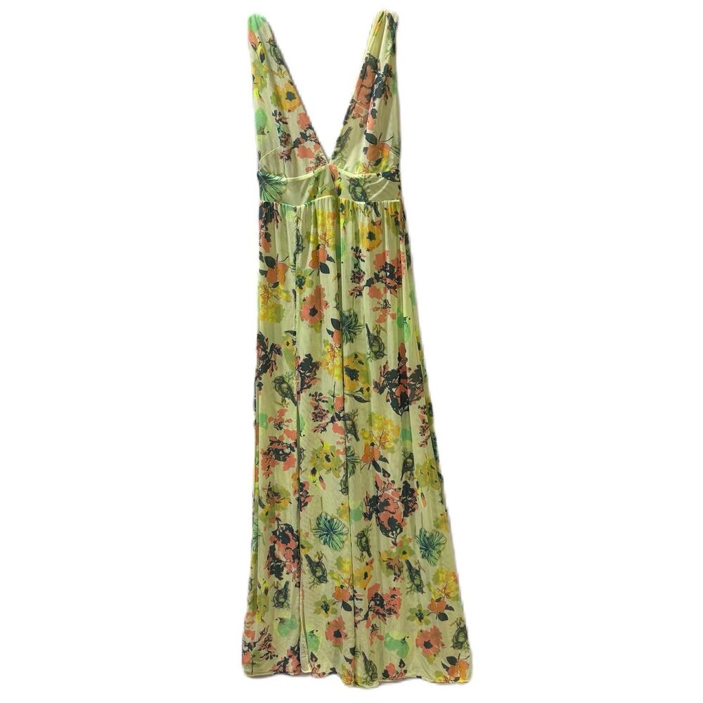 Maaji Revolve Clementina Floral V Neck Mesh Lined Side Slit Maxi Dress Medium